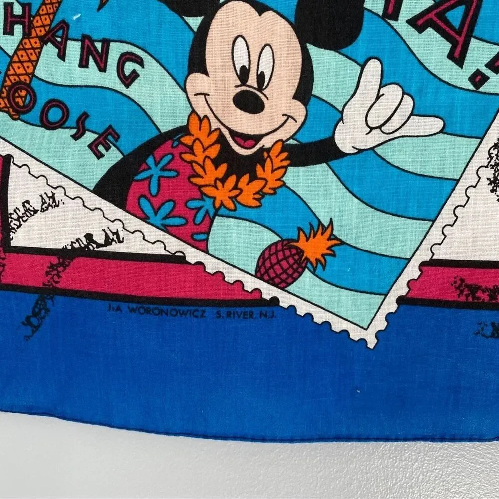 Disney Mickey Mouse Travel Postcard Paris, London, Hawaii, Capri Handkerchief